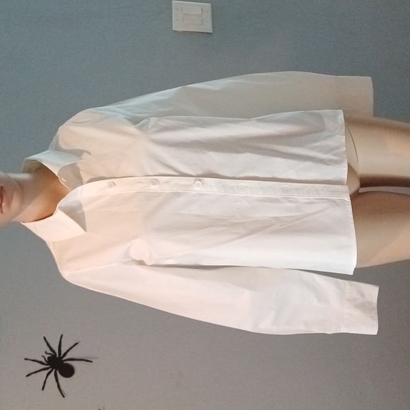 🔥🔥🔥Universal Standard white cotton & elastane button down blouse 4XS - Picture 4 of 14